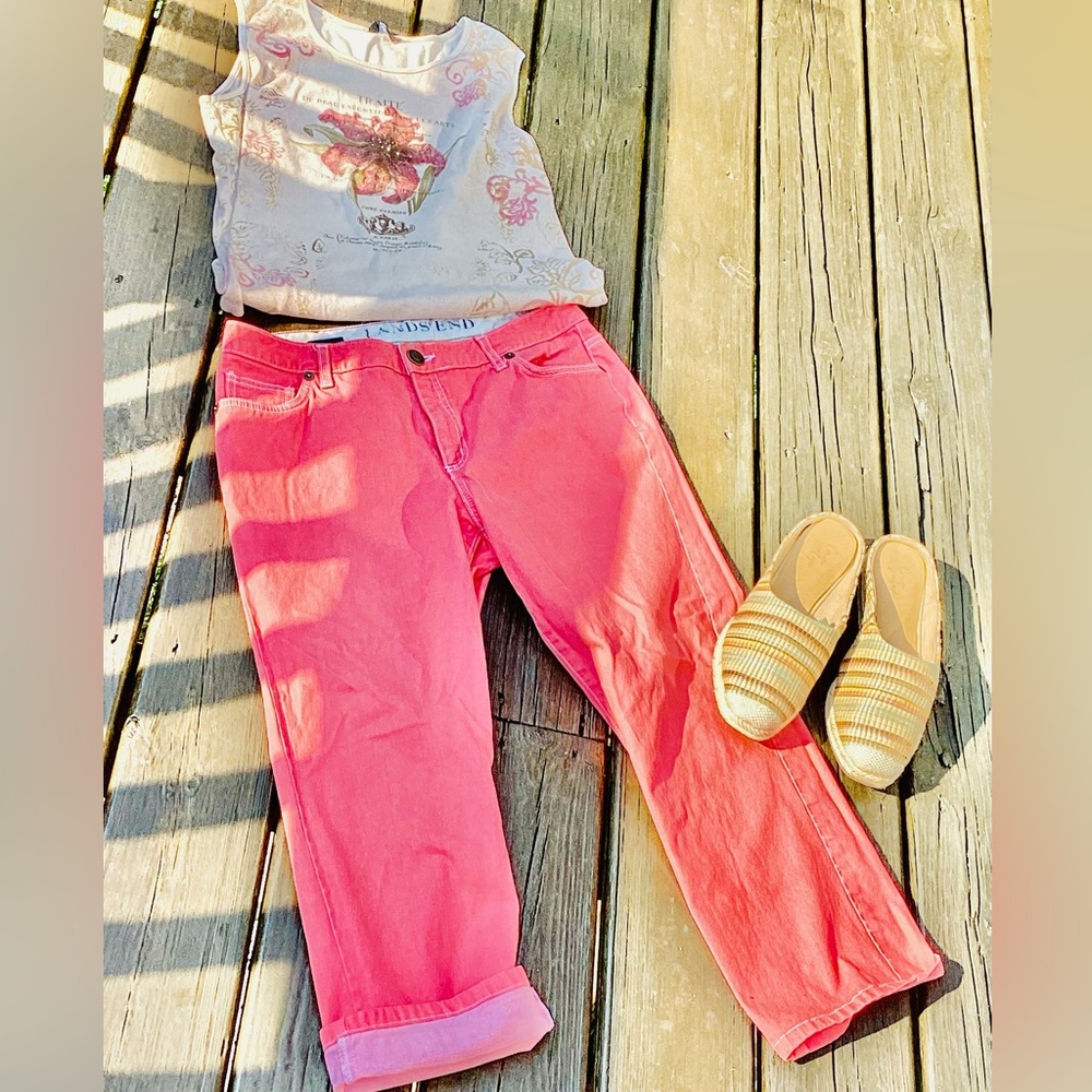 CORAL Lands' End  🪸 Cropped JEANS, 5 pocket, Pants VNUC  Sz 10